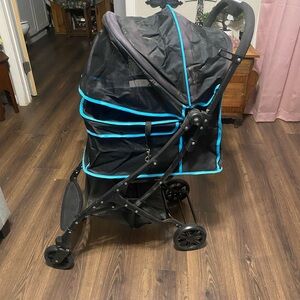 Pet Carrier Stroller with Blue Accents